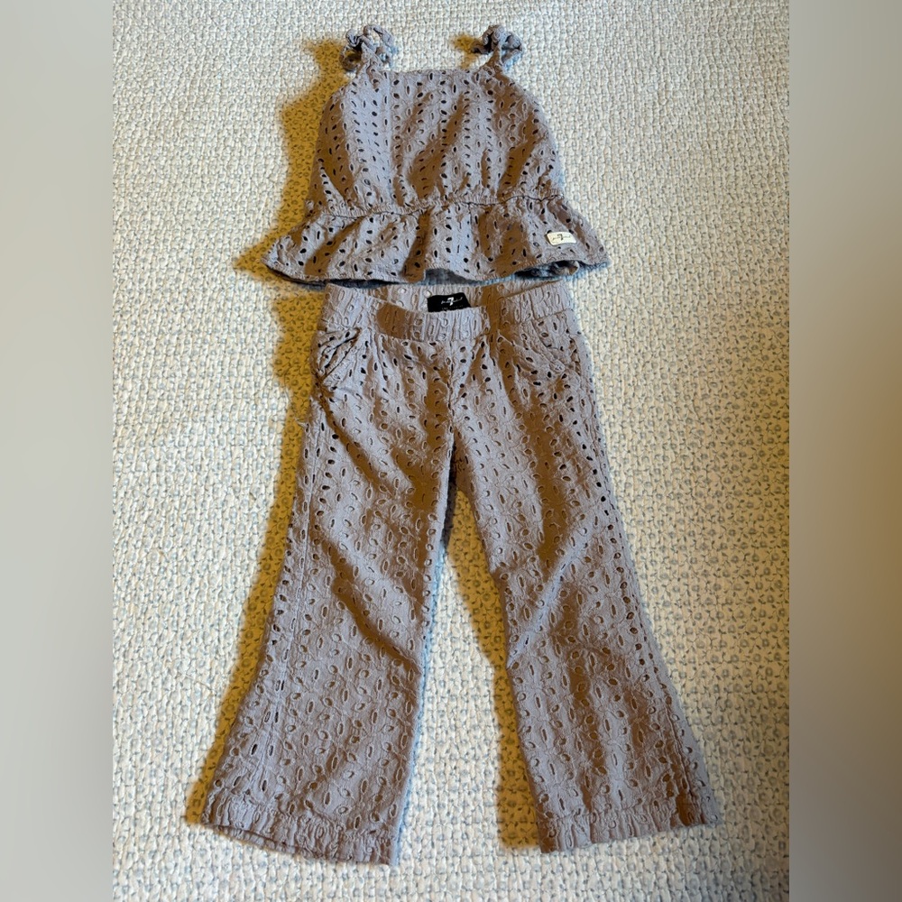 7 for all Mankind Girls Eyelet Embroidered Lavender Top and Pant Set